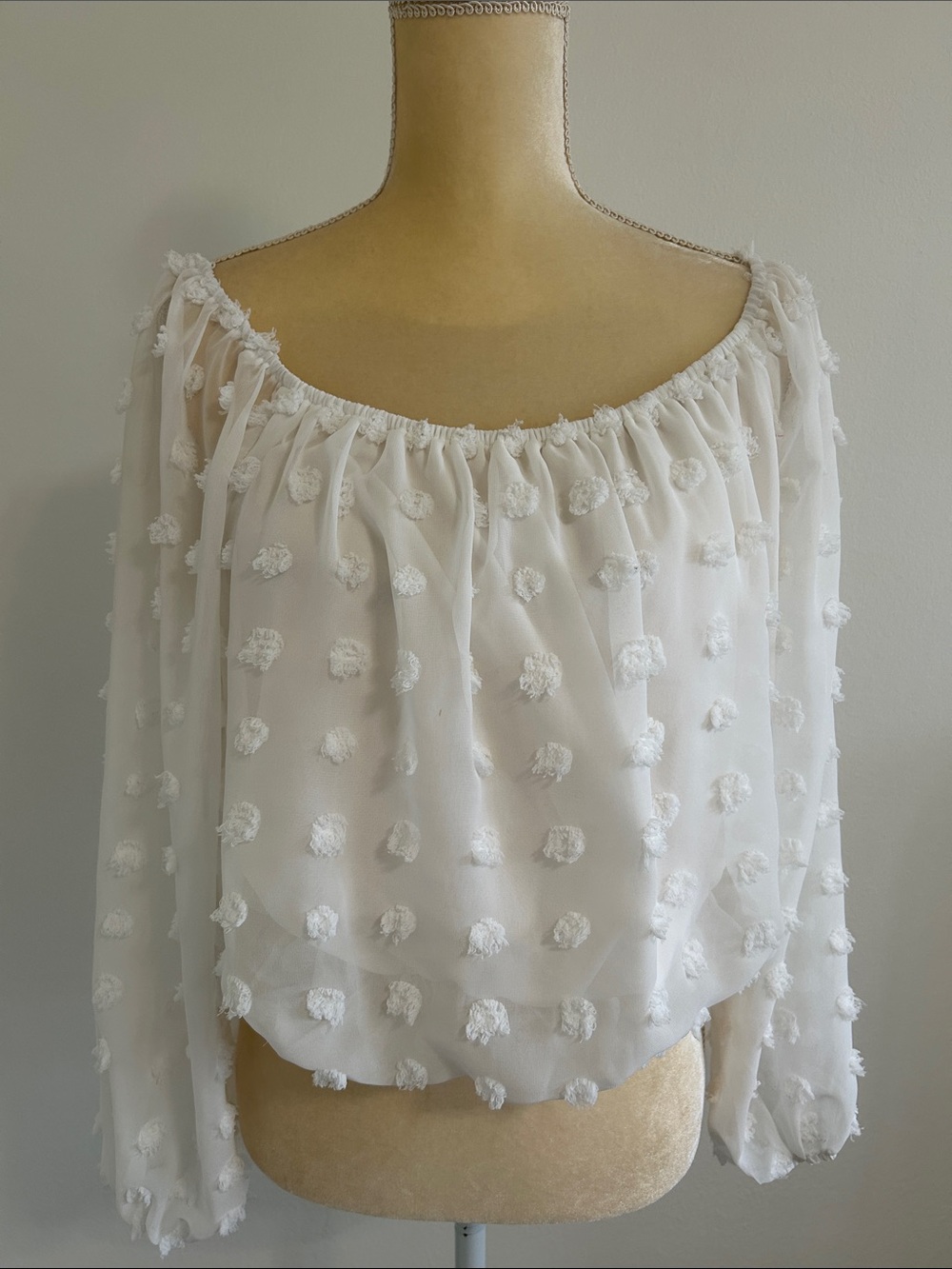 Women's White Pom-Pom Off-Shoulder Blouse